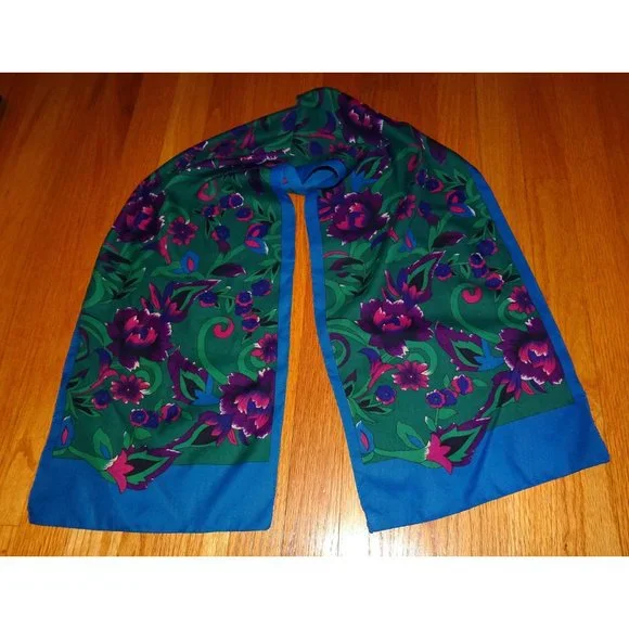 Vintage Purple & Blue Floral Scarf pinup retro rockabilly head wrap bow neck - Picture 10 of 10